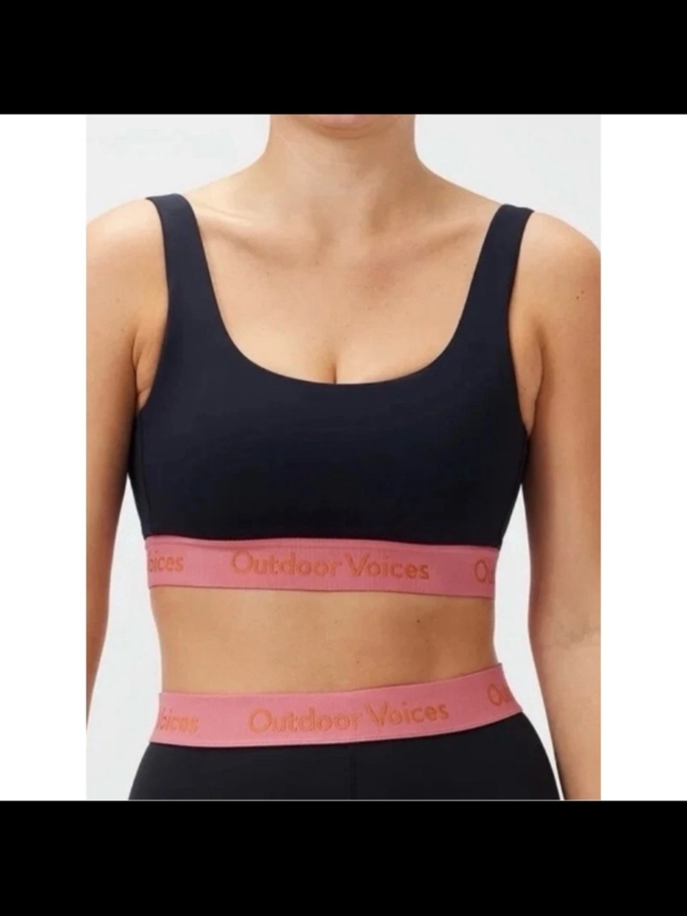 Outdoor Voices Black Sports Bra with Pink Branded Band Size M